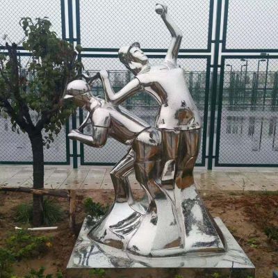 打網(wǎng)球，不銹鋼鏡面抽象體育運(yùn)動(dòng)人物景觀雕塑